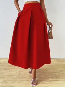 Elegant High Waist Pleated Drape Skirt with Big Swing, Summer Maxi Women, Stylish and Comfortable, Perfect for Casual Wear, Womenswear