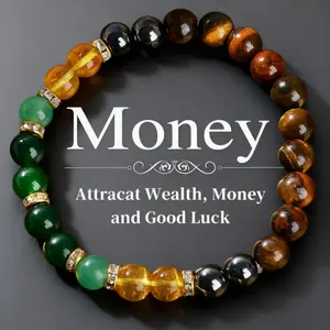 1pc Tiger Eye Beaded Money Attracting Bracelet, Natural Black Yellow Tourmaline Onyx Wealth Attraction Bracelet Fashionable Accessory for Daily Wear, Christmas Jewelry Gift Money Bracelet