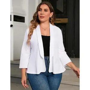 New for 2025! Plus Size Ruffle Trim Blazer Lightweight Comfortable Casual Blazer For Women #TikTokCurveFinds #PlusSizeFashionTrend #RuffleBlazerViral