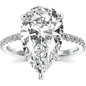 5.0CT Elongated Pear Shaped Engagement Rings for Women, S925 Silver Cubic Zirconia Teardrop Promise Wedding Ring with Hidden Halo  princess cut ring halorings