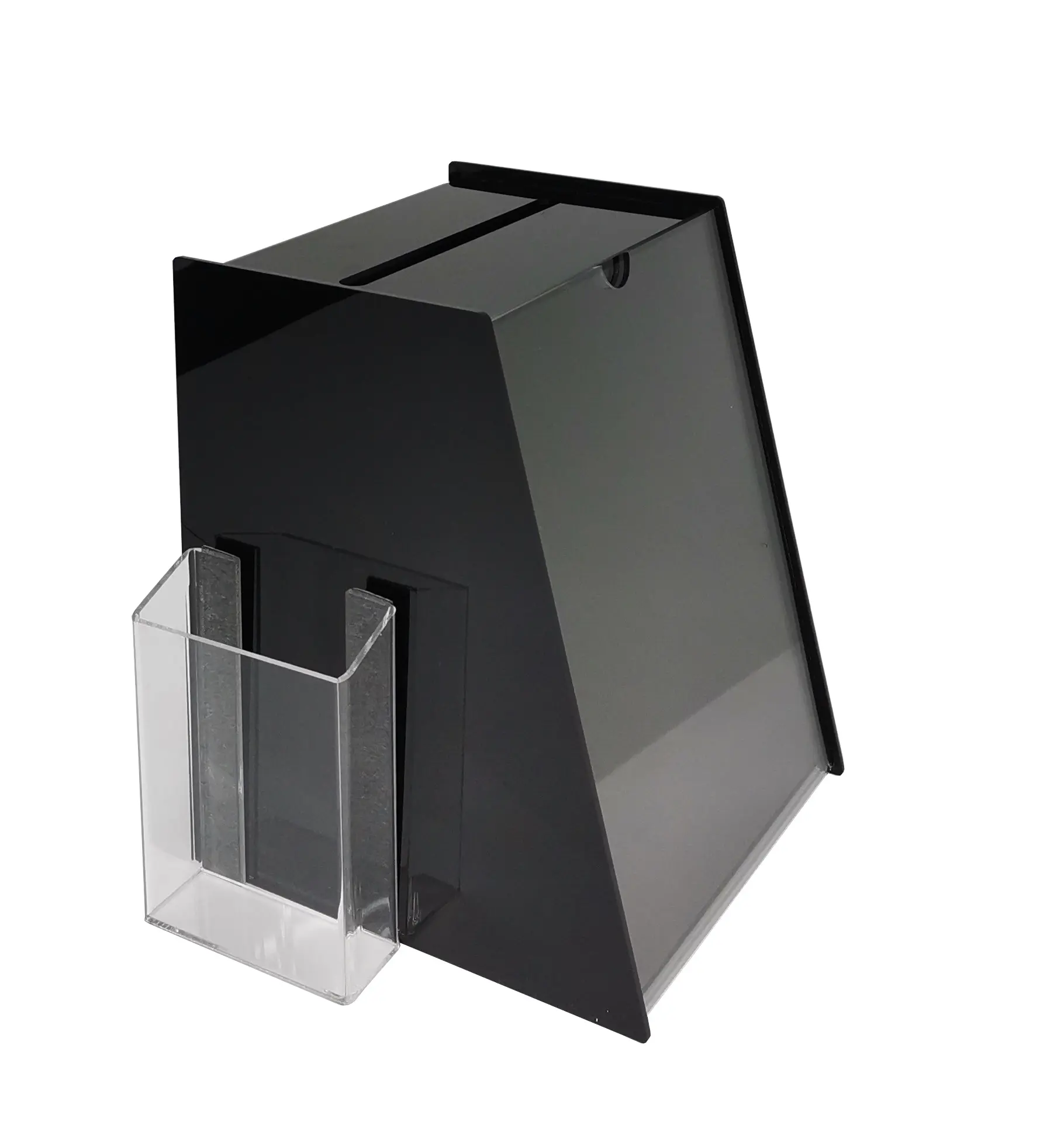 FixtureDisplays® 8.75" x 9.0" x 11.0" Acrylic Ballot Box with 8.5 x 11 Sign Holder Side Pocket-Black 19229