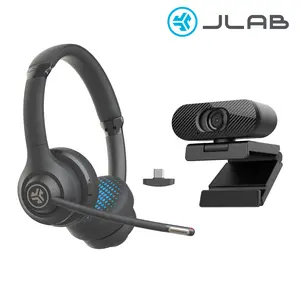 Video Call Must Haves - JLab Go Work Headset & Go Pop USB Camera, USB-C Wireless Connection Headset, 1080p 30fps USB Web Cam, Work From Home, Office