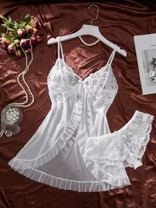 Women's Multi-Color Lace Halter Sleepwear Set with Bow Decor, Sexy Home Clothing, Fitted Underwear, All Seasons