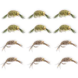 Floating Feather Supply Scud Fly 12 Pack – Olive & Gray Trout Nymph Size 12-16