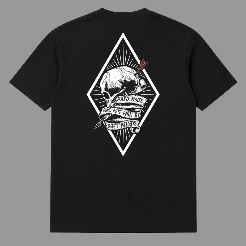 Hard Times Tactical Skull T-Shirt With Bold Warrior Quote Design, Military Tactical Inspired Graphic Tee For Strong Mindset And Discipline, Tactical Streetwear Apparel For Veterans Operators And EDC Lifestyle Enthusiasts
