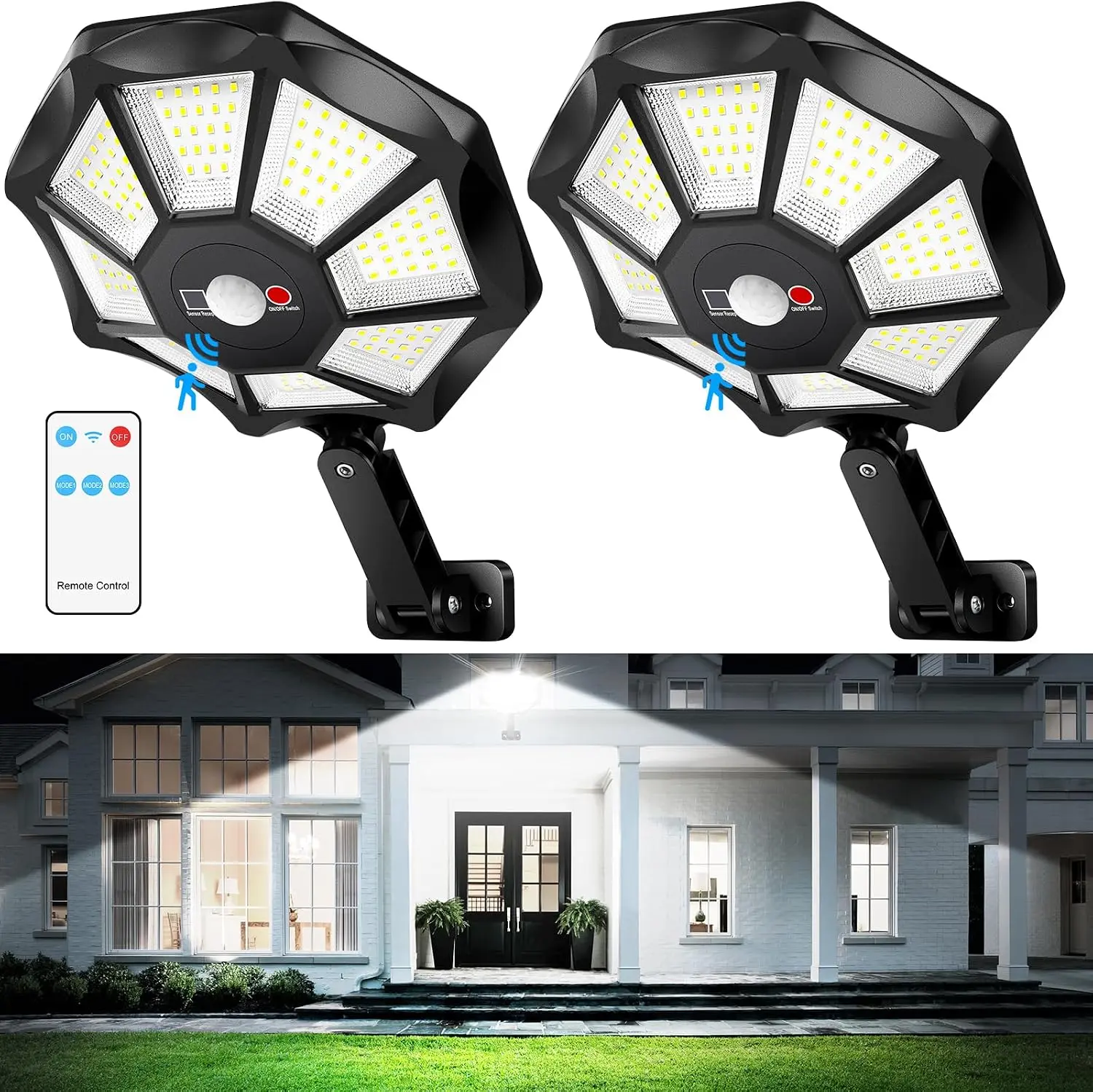 1/2 Pack Solar Motion Sensor Lights Outdoor, Clip-On LED Pathway & Wall Lights, IP44 Waterproof Solar Security Spotlights for Garden, Fence and Patio