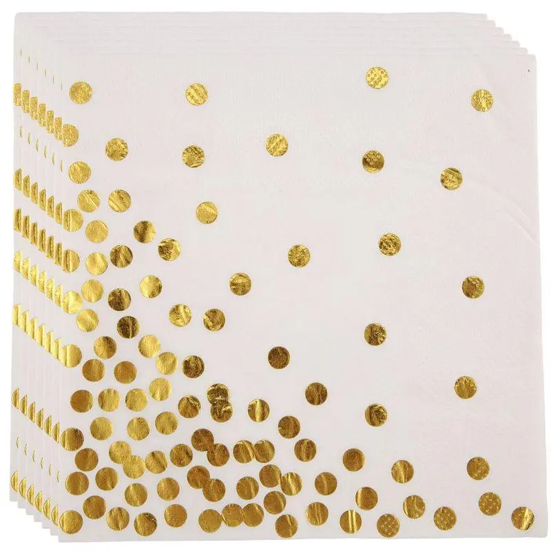 Gold Dot Cocktail Napkins (50 Pack)3-Ply Paper Napkins with Gold Foil Polka Dots Perfect for Birthday Party, Baby Shower, Bridal Shower, Holiday Celebration & Wedding