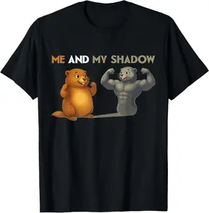 Groundhog Day Funny Groundhog Day Rodent Holiday February Shadow Casual Short Sleeve Cotton T-Shirt