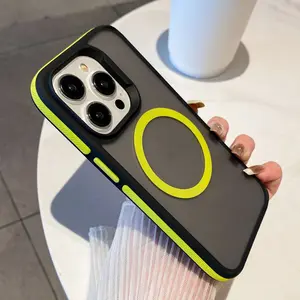 Magnetic frosted anti slip border transparent Apple shock resistant phone case orange suitable for iPhone 17 Pro Max, 17 Pro, 17 Air, 17, 16, 16 Pro Max, 15, 14. MagSafe wireless charging phone case and Accessories