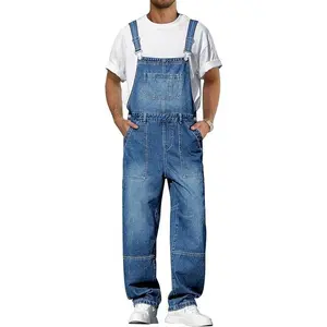 Runcati Men's Denim Bib Overall Jean Romper Casual Fashion Workwear Adjustable Strap Loose Fit Hip Hop Jumpsuit