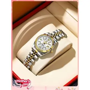Women's Elegant round Dial Analog Quartz Watch, Party Fashion Luminous Watch, Daily Clothing Decoration, Fashion Jewelry All-Match Exquisite Waterproof Watch Birthday Gift Box