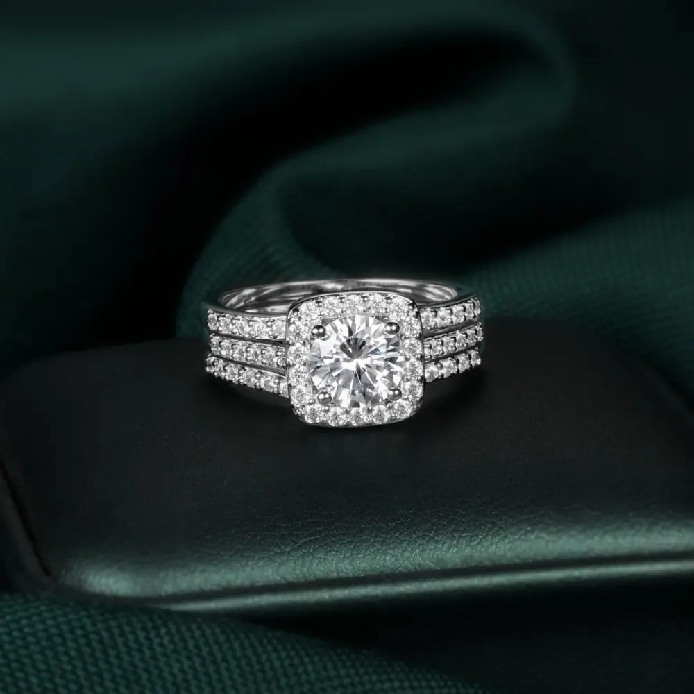 Round Cut Classic Three-in-One Pices Set Ring for Women Wedding Engagement Promise Eternity Ring Simple Design promise rings Jewelry Gifts