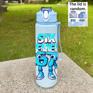 1 Pc vibrant 67-letter plastic water bottle with a cute printed design, flip-top, straw, 25oz/750ml lightweight leak-proof travel beverage bottle, perfect for birthdays, Christmas, Halloween, and Thanksgiving gifts.