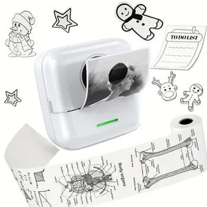 Portable Mini Printer Set with 3 Rolls Stickers, 3 Thermal Paper Rolls, 6 Color Paper Rolls for Notes, Photos, Labels, To-Do Lists