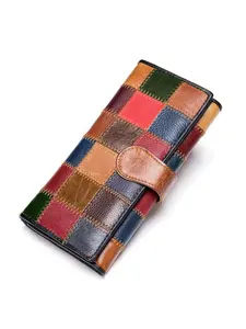 Color Block Trifold Wallet! Creative Leather-Textured Long Purse for Casual Use