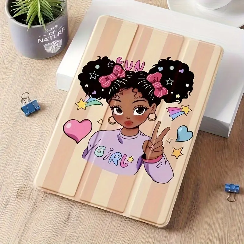 Tablet Cover & Accessory with Simple Afro Girl Design, Auto Sleep/Wake, Adjustable Stand, Lightweight Thermoplastic Polyurethane, Fits 10th Gen iPad 12, 9th Gen iPad (10.2"), 10.9" Model, Accessories, Covers