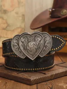 Men's Vintage Embossed Heart Pu Buckle Belt, Fashionable Gothic Style Belt for Party, Daily Clothing Decor, Trendy All-match & Exquisite Belt for Birthday Gift