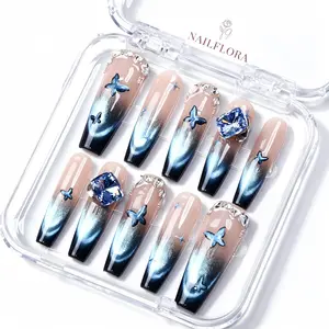 【BUY 3 GET 1 FREE】 NailFlora Glacier Butterfly – Handmade Press-On Nails | Elegant, Glossy, Salon-Quality Luxury Nail Set