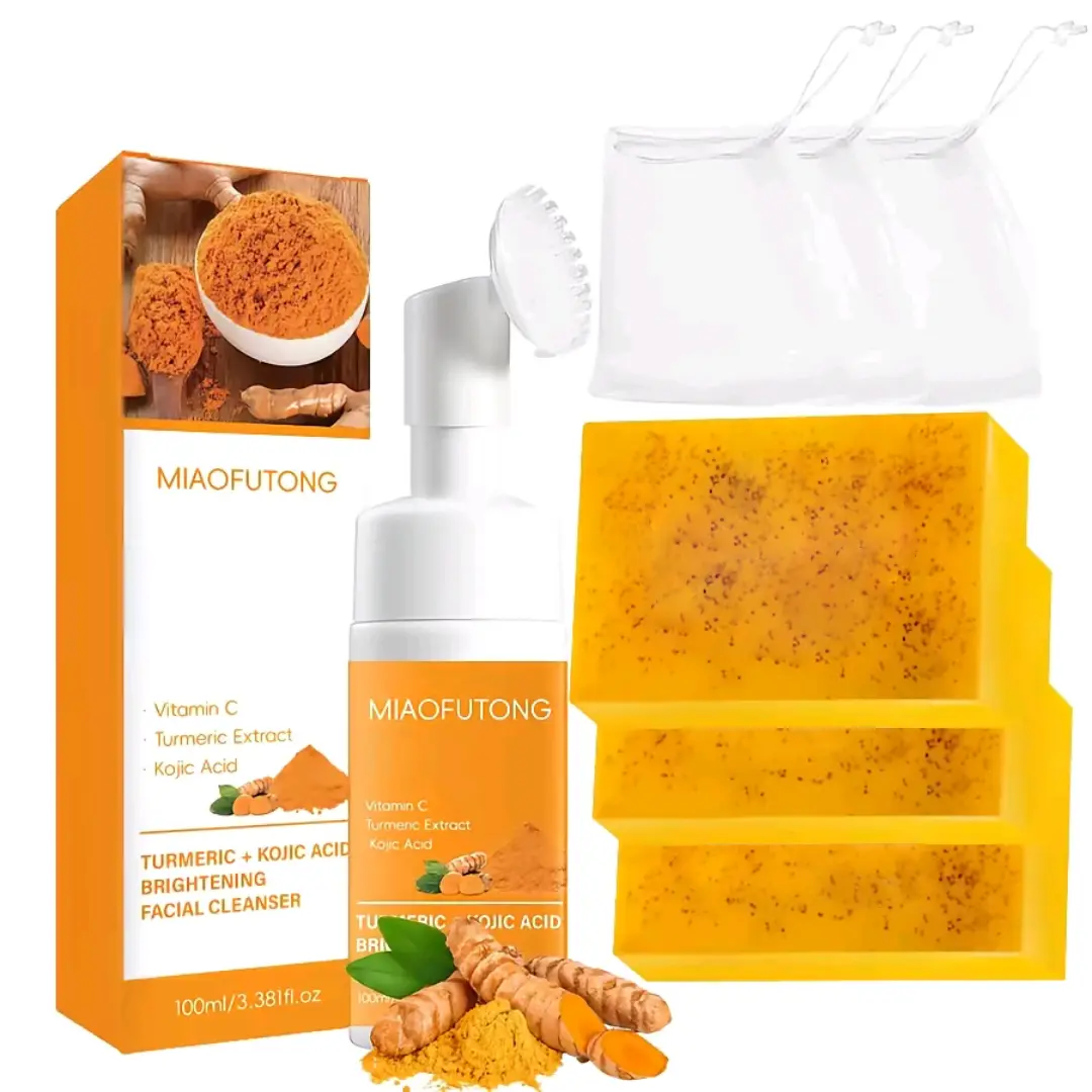 Natural Turmeric Soap Cleanser Set, Mild Daily Wash for Face & Body