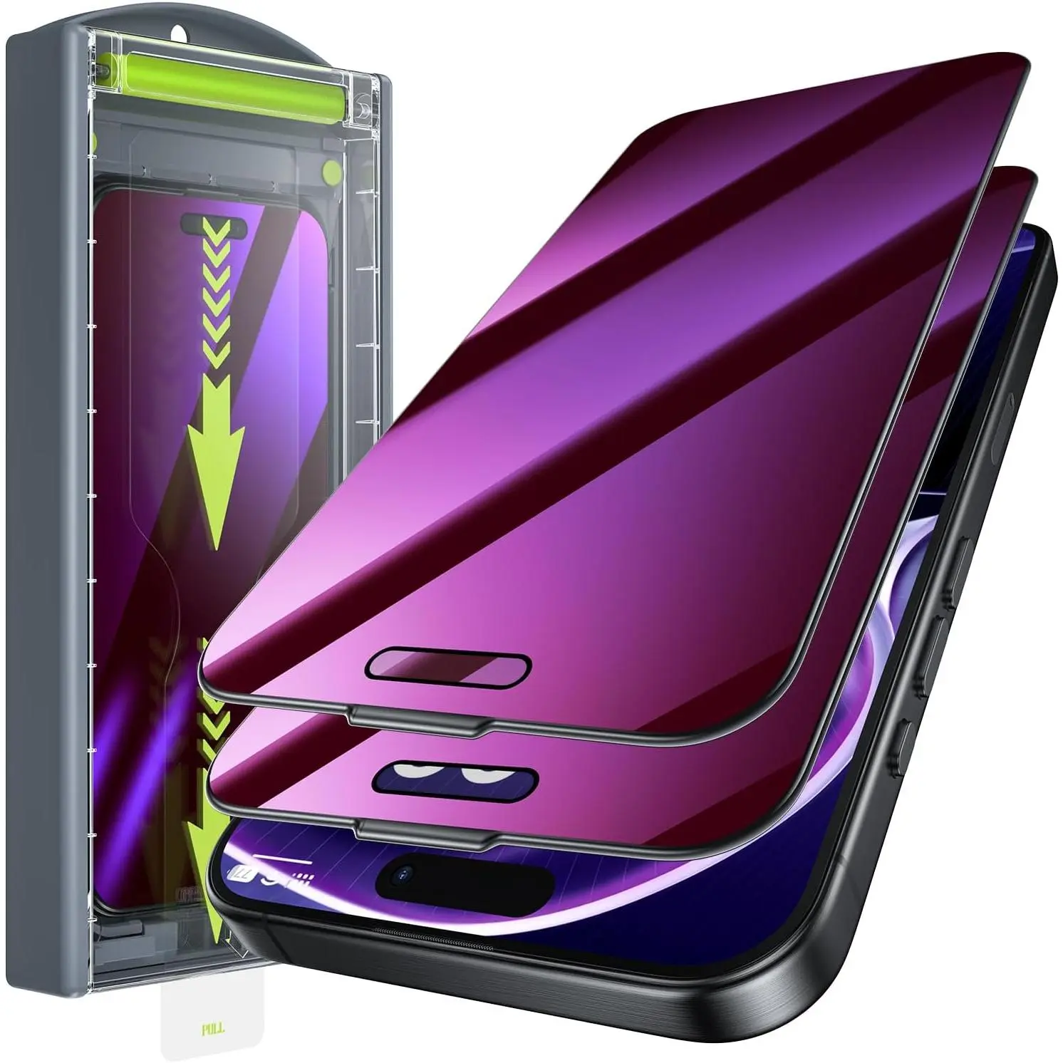 for iPhone 16 Pro Max Privacy Screen Protector - Purple Gradient Anti Blue Light Eye Protection [Auto-Dust Removal] Anti Spy Full Coverage Tempered Glass with Easy Installing House, 2 Pack