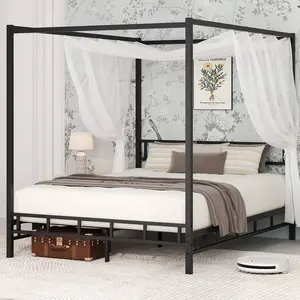 Metal Canopy Bed Frame, Queen Size Metal Bed Frame with Sturdy Metal Slats Support, Mattress Foundation Platform Bed, No Box Spring Required, Easy Assembly, Modern Bedroom Furniture, Perfect for Bedroom Decor & Christmas Decoration, Available in Full/Quee