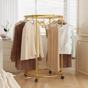 360° Rotatable Clothes Rack with Wheels, 1 Count Round Clothes Organizer, Space Saving Clothes Storage Rack for Bedroom & Wardrobe