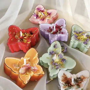 Pack of 9 butterfly-shaped soy wax tealights, 4-hour burn time, decorated with dried flowers, wish candles, suitable for home decoration, gifting, Thanksgiving, wedding season, birthday parties, etc. decor