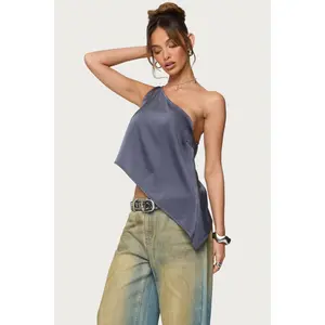 Asymmetric Satin Effect One Shoulder Top