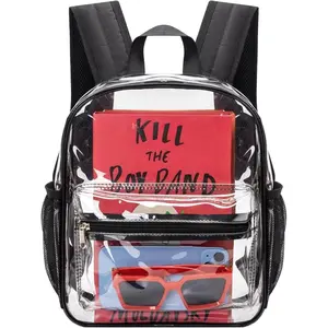 Clear Backpack for Stadium Events, 12x11x5 Inches Small Clear Backpack for Concert Festival Sports Outdoor - Black