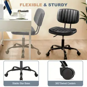 [Ergonomic Adjustable Chair]  Armless Home Office Desk Chair - Small Ergonomic with Low Back Lumbar Support, Height Adjustable Computer Task with 360° Rolling Wheels, Black