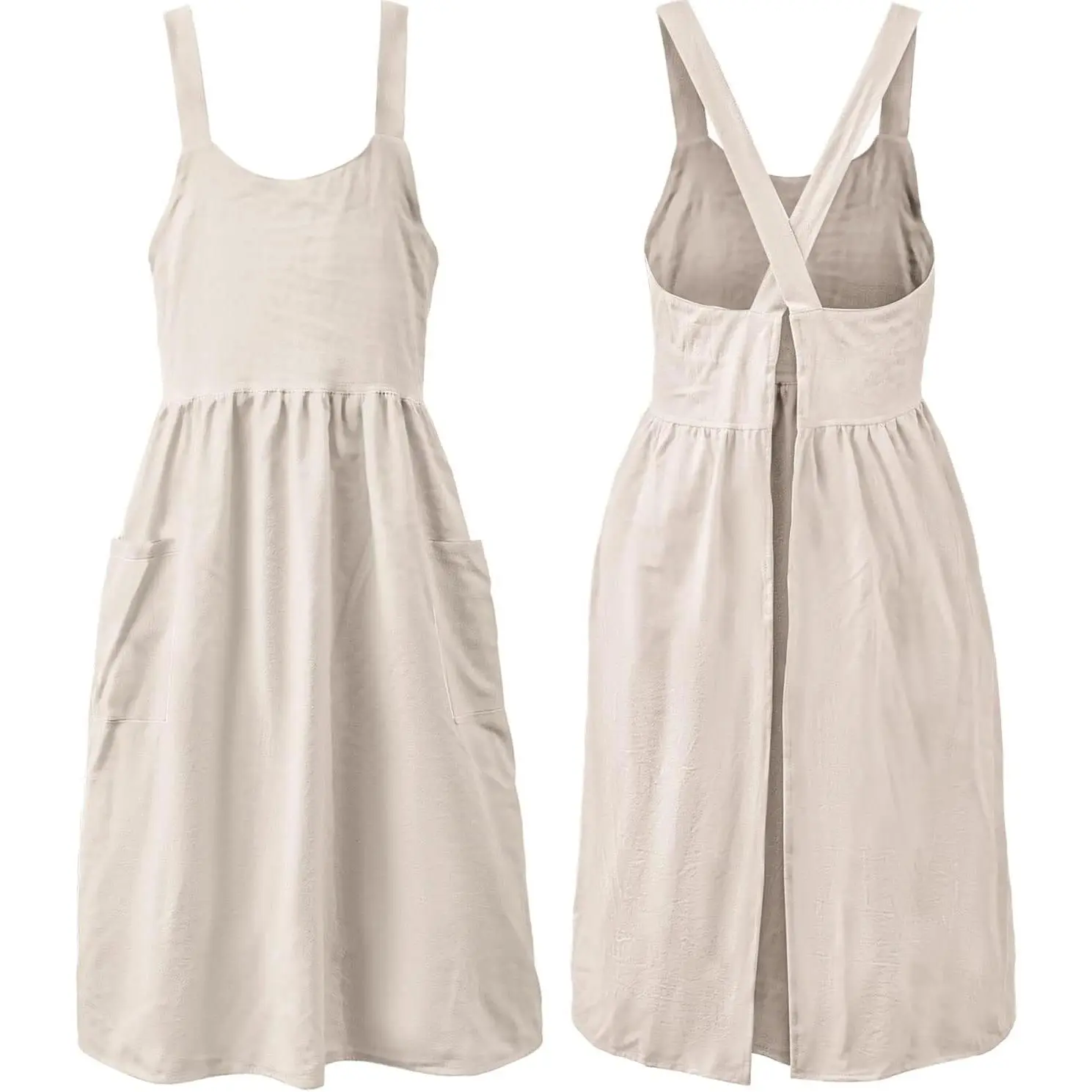 Cotton Linen Apron Cross  Work Apron for Women with Pockets Pinafore Dress X Cross Halter Apron for Chef Gardening