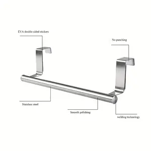 1Pc Stainless Steel Over Door Hook, Towel Rack for Bathroom & Kitchen Cabinet, Durable Bathroom Accessories & Decor