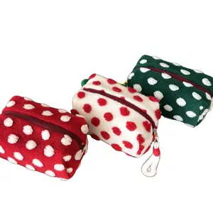 Handheld Polka Dot Makeup Bag Storage Pouch, Portable Handbag Christmas Style Large Capacity Wash Bag Inner Pocket