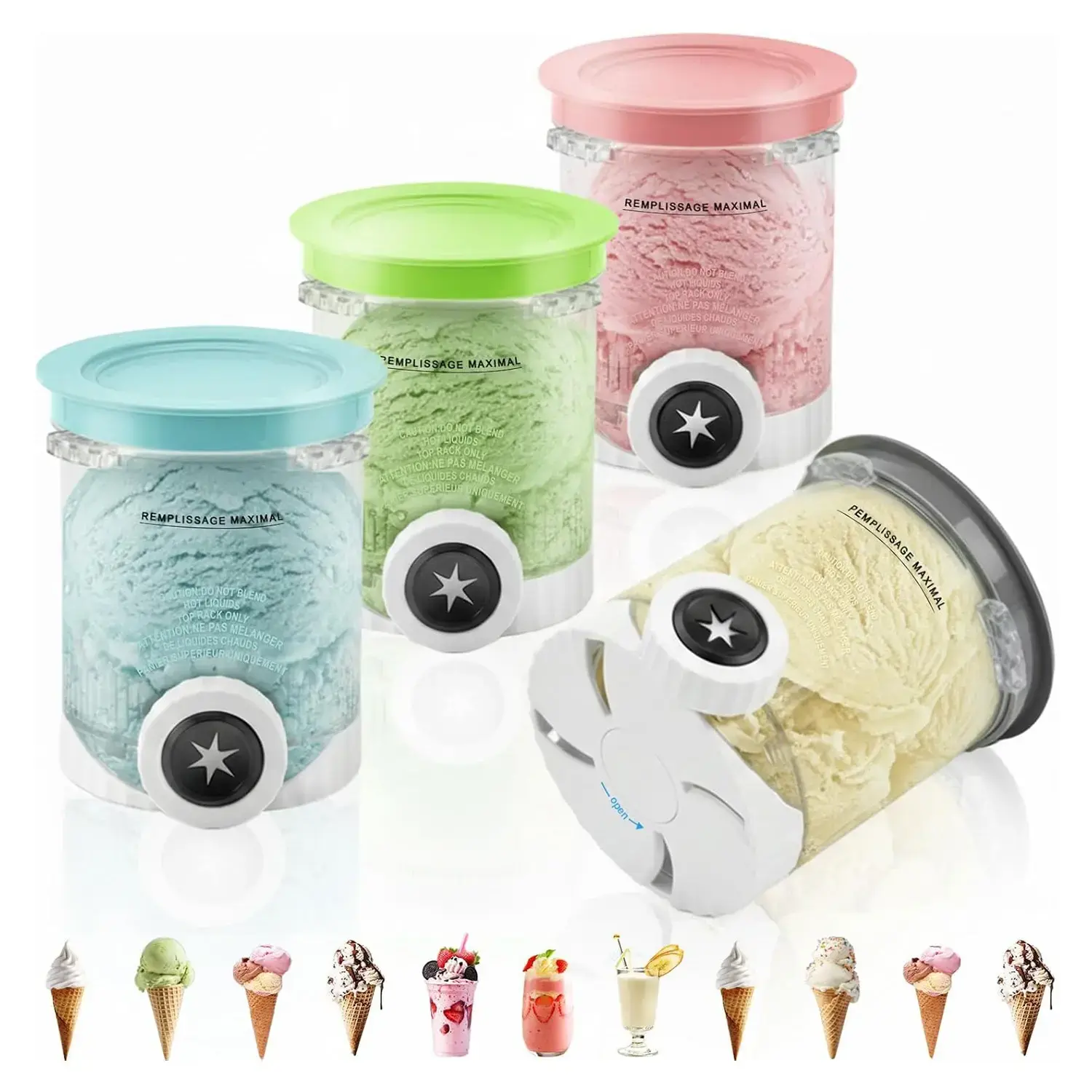 4 Pack Creami Swirl Pints and Lids for Ninja, Compatible with NC700 Series, NC701, NC701C, Creami Containers for Swirl Ice Cream & Soft Serve Makers, Kitchen Gadgets, BPA-Free & Dishwasher Safe Drinkware