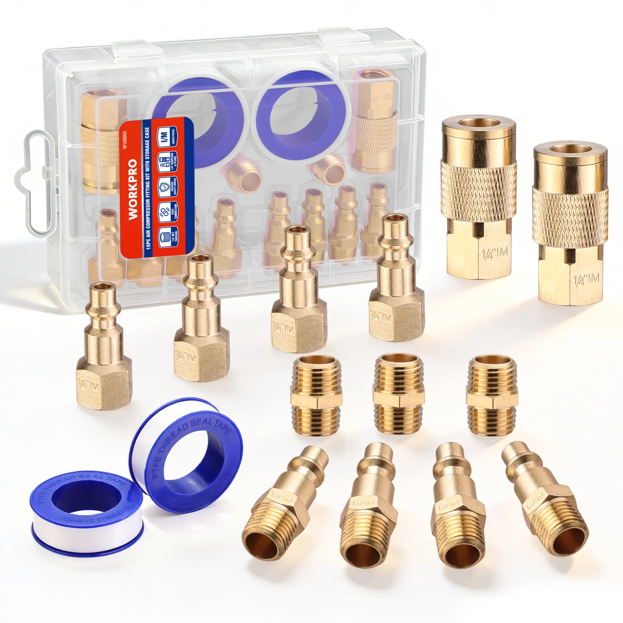 WORKPRO 16-Pack 1/4-Inch NPT Air Hose Fitting Kit with Storage Case, Quick Connect Brass Coupler & Plug for Air Compressor Accessories