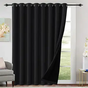 H.VERSAILTEX 100% Blackout Patio Curtains Thermal Insulated Curtains for Sliding Door Extra Wide Window Panels Full Light Blocking Grommet Curtains with Black Liner, W100 x L84 inch - Jet Black