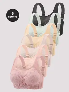 Women's Thin Bra Set with Adjustable Straps and Lace Trim, Comfortable Breathable No Underwire Elegant Fit Bras, Various Colors, Essential Basic Everyday Lingerie, Underwear Sets