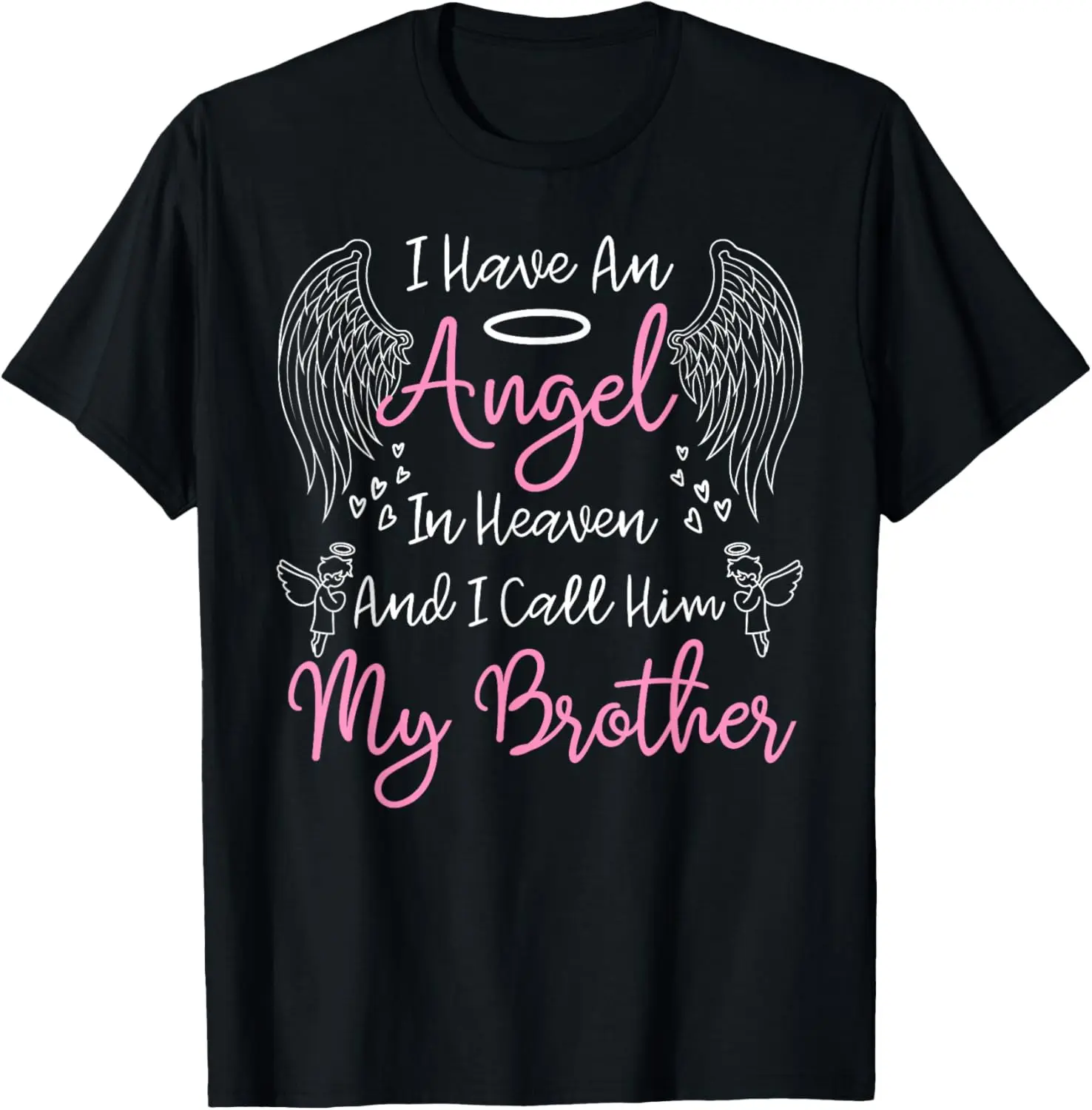 Women's Graphic T-Shirt, Casual Vintage Distressed Cotton Short Sleeve Round Neck with "Angel in Heaven My Brother" Memorial Quote