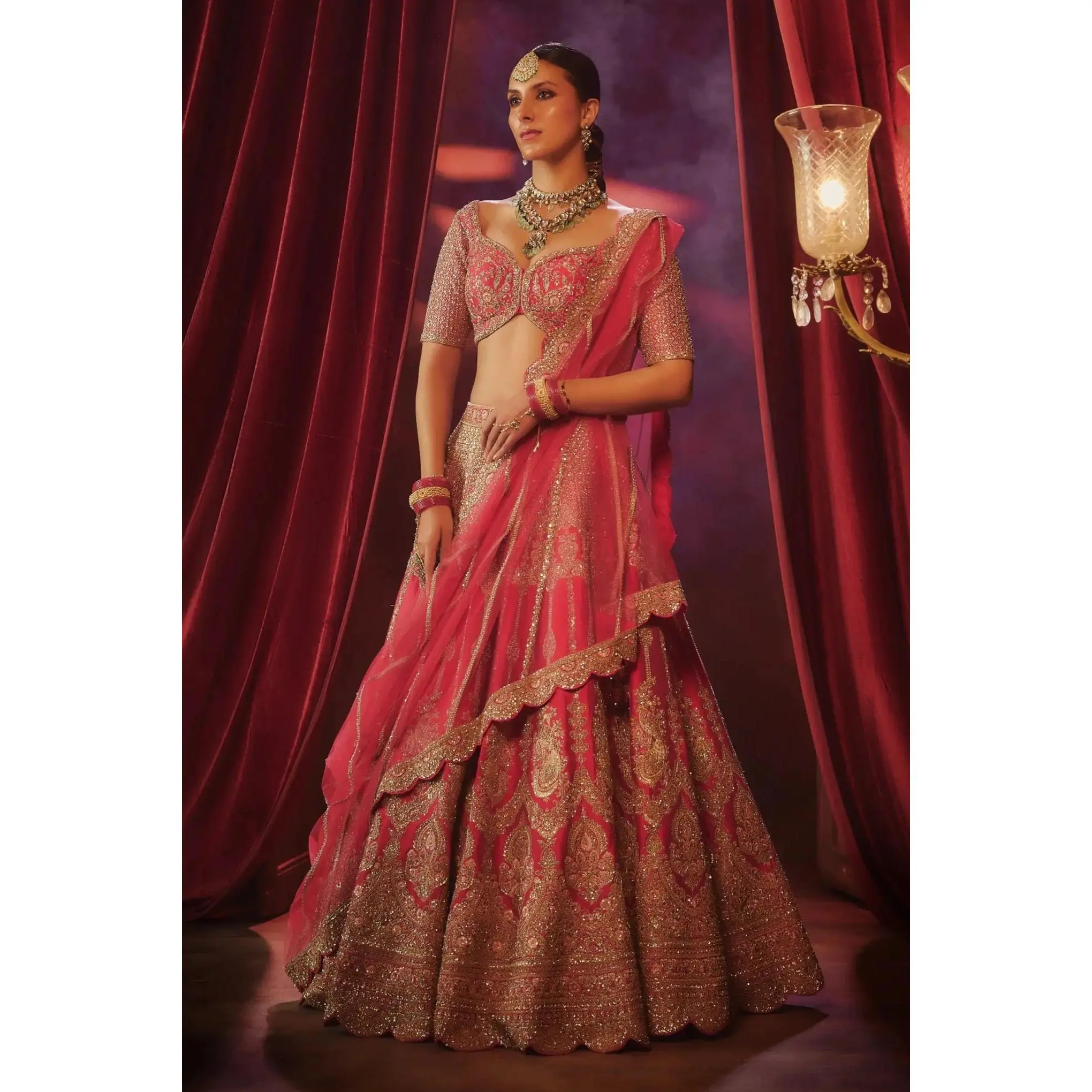 Cherry red arushi lehenga set
