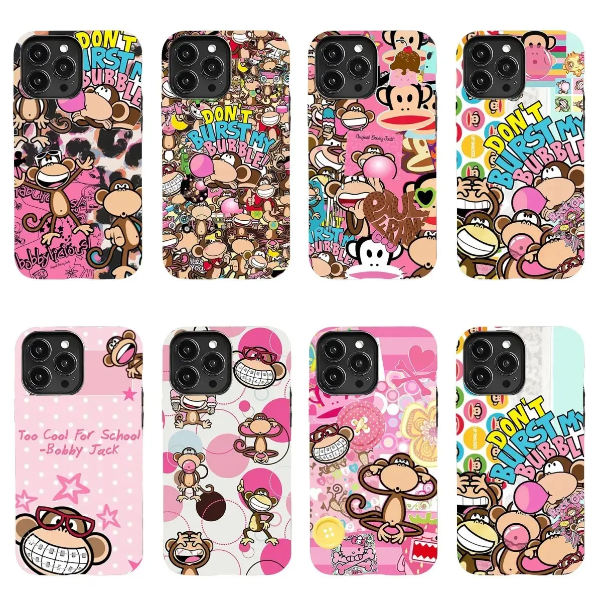 Paul Frank "Julius" Cartoon Collage Phone Case — Y2K Pink Aesthetic Style with "Don't Burst My Bubble" Print. Compatible with iPhone 11–17 Pro Max/Plus Series and Samsung Galaxy S22–25 Series. Drop-Resistant Soft Silicone Protective Case (for iPhone)