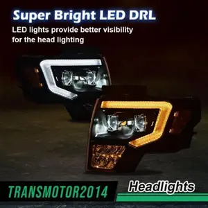 Front LED Tube Dual Projector Headlights Black Fit For 2009-2014 Ford F150