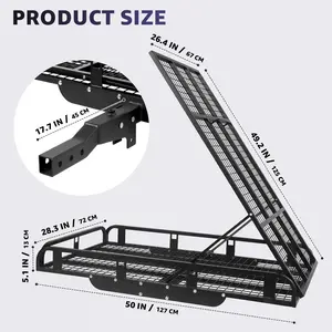 55"x34"x9" Trailer Hitch Cargo Carrier, 1000LBS Hitch Cargo Carrier with Ramp, Folding Mobility Scooter Carrier, Heavy Duty Aluminum Alloy Cargo Carrier, 2" Receiver for SUV, Truck, Van, Car