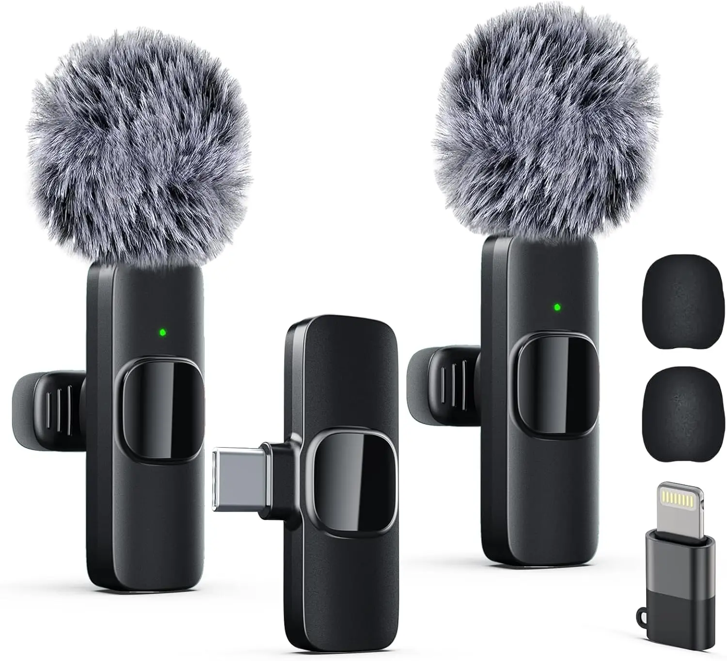 Wireless Lavalier Lapel Clip Microphone for iPhone, iPad, Camera & Android Devices - Rechargeable Lightning/Android Connector, Plug-and-Play Noise Reduction Plastic Mic, USB Type-C Charging, Podcast Setup Batteries, Audio Recording