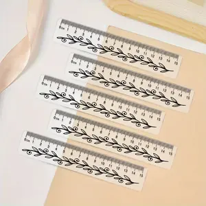 10pcs Clear Plastic Ruler with Large Numbers, Flower and Grass Pattern Design, side features a serrated structure, Transparent, Easy to Read Design, Office Supplies, Precision Measuring, Sleek Appearance, Clear Construction