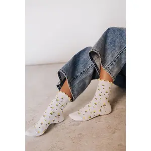 Cutie Crew Socks - Yellow Floral, Soft Fabric, Ideal for Everyday Wear