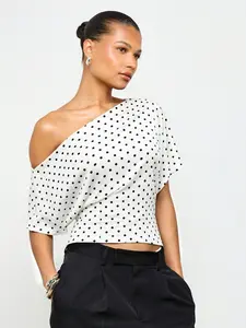 Women's Cute Polka Dot Versatile Off-Shoulder Top T-Shirt Fitted, Stylish and Comfortable Casual Wear, Perfect for Daily Everyday