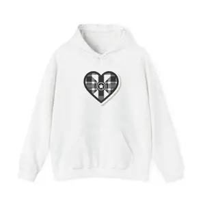 Women's unisex apparel with a heart-shaped plaid pattern featuring a star motif Graphic Hoodie - Long Sleeve Pullover Regular Fit | Soft & Breathable Fabric, Durable Print, Everyday Comfort, Machine Washable, casual and minimalist with a graphic design