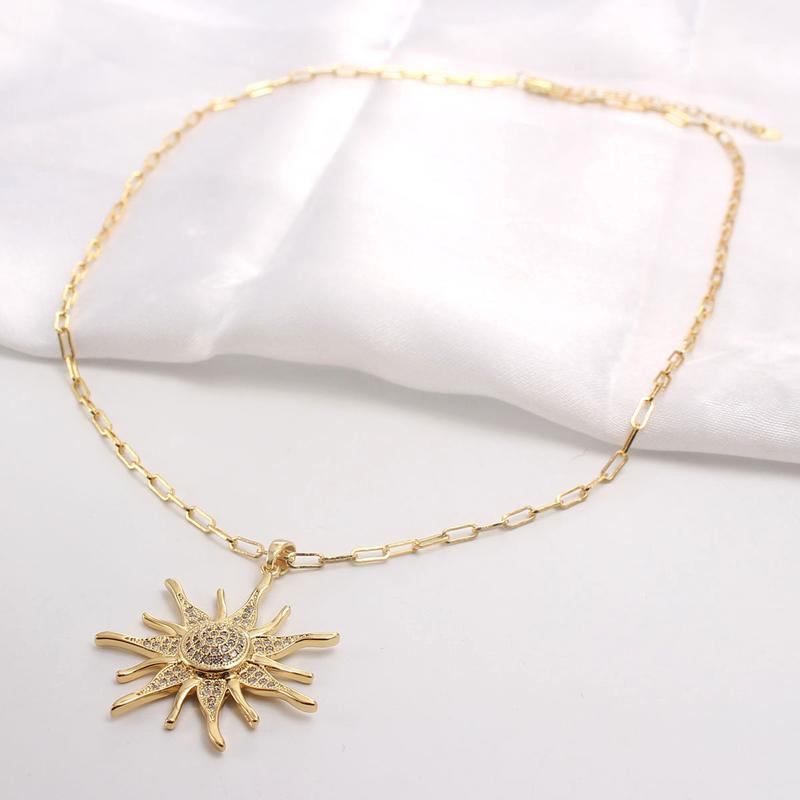 springtok Zircon necklace golden sun shape zircon necklace ladies daily wear gift Jewelry Chain