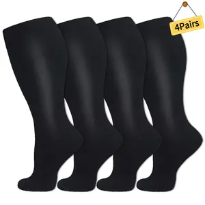 StandWay Plus Size Compression Socks - 4 Pairs for Women & men,(15-20MMHG) Knee High Socks ,Relieves Tired & Achy Legs Comfortable Durable,For Teacher And Nures,outdoor Worker,Running and Flying.