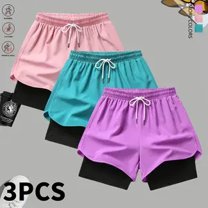 Women’s 3-pack casual athletic shorts with built-in padding, drawstring, and elastic waistband, suitable for outdoor sports, fitness, running, and everyday wear; women’s shorts, athletic shorts, womenswear